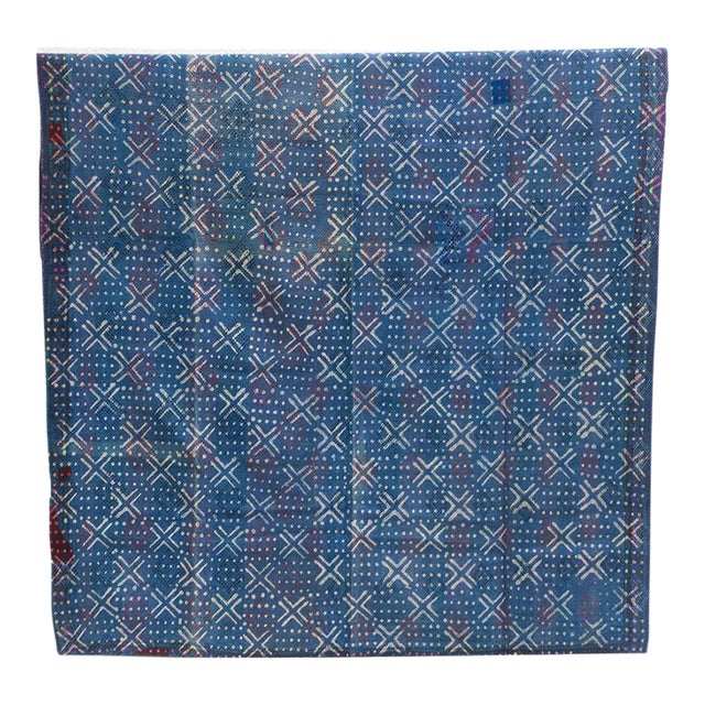 Cross Hatch Vintage Indigo Printed Throw For Sale