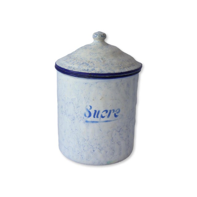 Metal 1920s French Enameled Metal Kitchen Canisters For Sale - Image 7 of 8