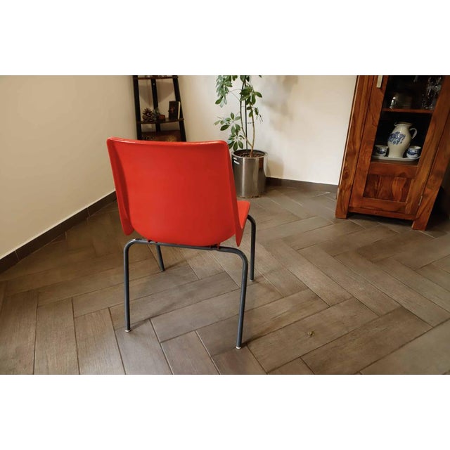 Set of Red Plastic Chairs with Metal Frame, 1980s For Sale - Image 6 of 9