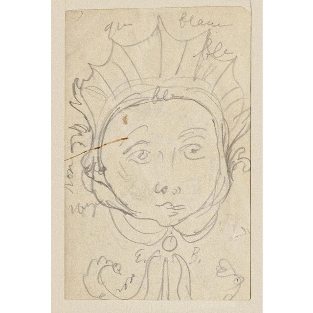 Figure in Mask Original Pencil on Paper by Eugène Berman For Sale - Image 3 of 3