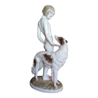 1960s Girl and Dog Hutschenreuther Porcelain Figurine For Sale