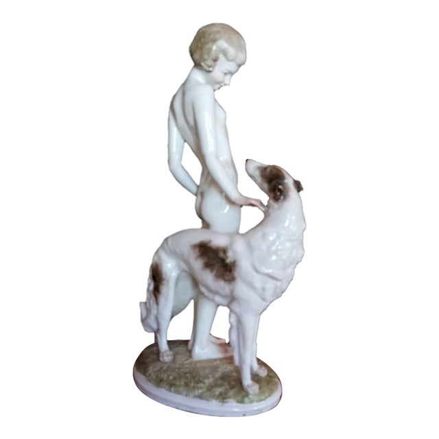 1960s Girl and Dog Hutschenreuther Porcelain Figurine For Sale