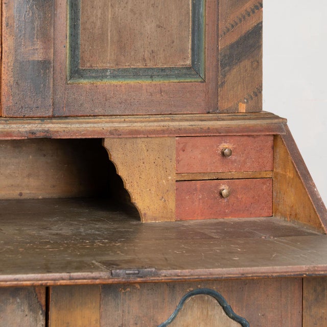 Wood Early 19th Century Original Hand Painted Swedish Secretary Cabinet For Sale - Image 7 of 12