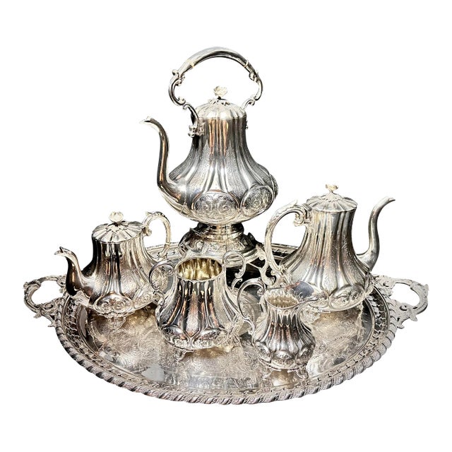 Antique Tea and Coffee Service Wep Co. German Silver Plated Hand Chased - 6 Pieces For Sale