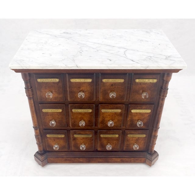 Marble Top Drawers Burl Wood Decorative Cristal Balls Pulls Bachelor Chest MINT For Sale - Image 14 of 17