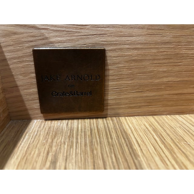 Mid-Century Modern Jake Arnold Caldwell Travertine & Oak Nightstand With Storage, Crate & Barrel, Pair For Sale - Image 3 of 9