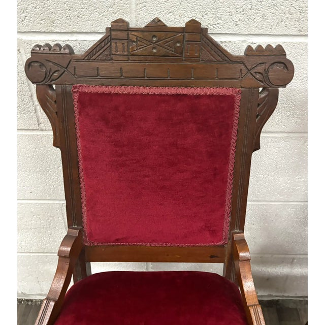 Wood Antique 19th Century Victorian Eastlake Crushed Red Velvet Parlor Side Chairs For Sale - Image 7 of 10