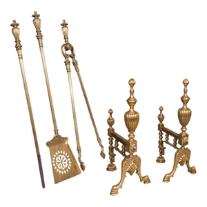 Antique Fireplace Tool Suite, English, Brass, Shovel, Poker, Tongs, Victorian