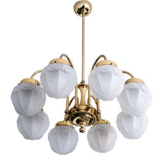 8-Flame Brass Ceiling Lamp in Art Nouveau Style For Sale