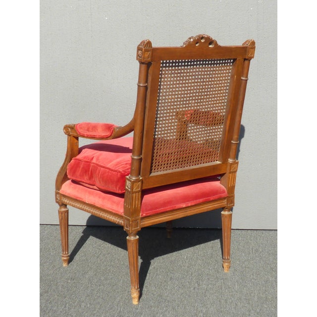 Vintage Carved Mahogany & Cane Red Velvet Arm Chair Chairish