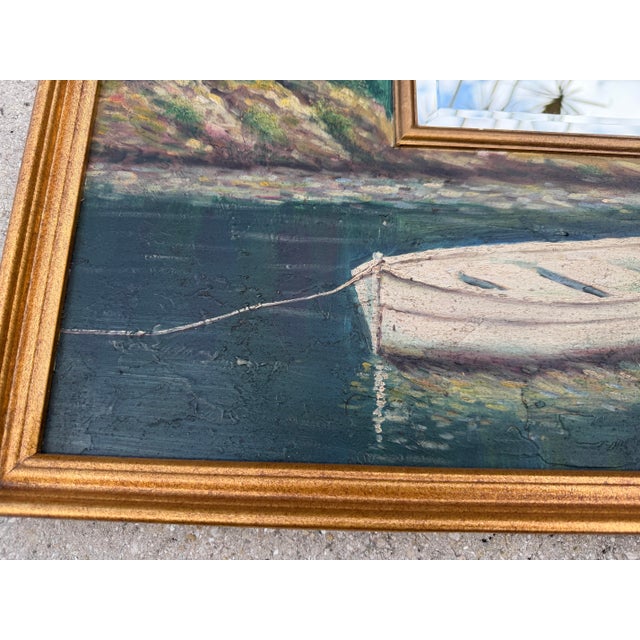 Vintage Hand-Painted Tropical Landscape Beveled Wall Mirror For Sale - Image 4 of 12