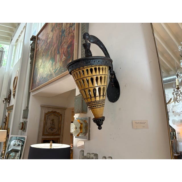 1930s 1930s Italian Iron and Glazed Terracotta Lantern Sconces - Pair For Sale - Image 5 of 12