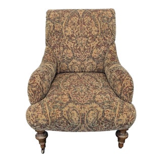Lee Industries Patterned Lounge Chair With Wooden Legs For Sale