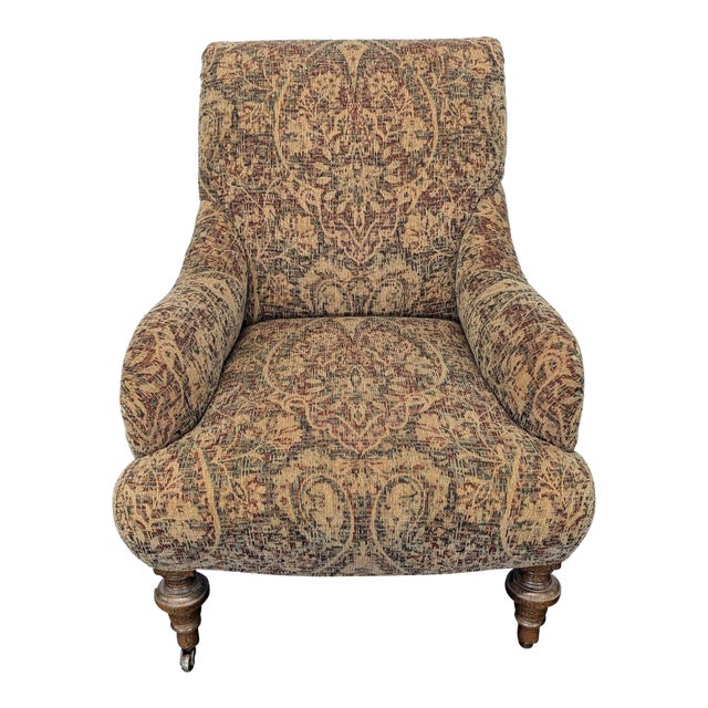 Lee Industries Patterned Lounge Chair With Wooden Legs For Sale