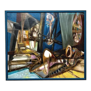 Mid 20th Century "Guitar Head" Oil on Canvas Painting by Alexander Meller