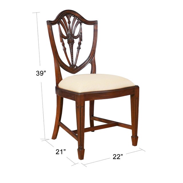 A perennial favorite the Drape Carved Shield Back Side Chair features an arched crest rail which rests over top a drape...