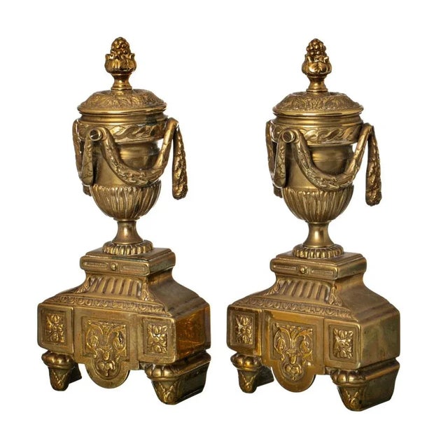 19th Century French Louis XVI Style Chenets, Set of 2 For Sale - Image 3 of 6