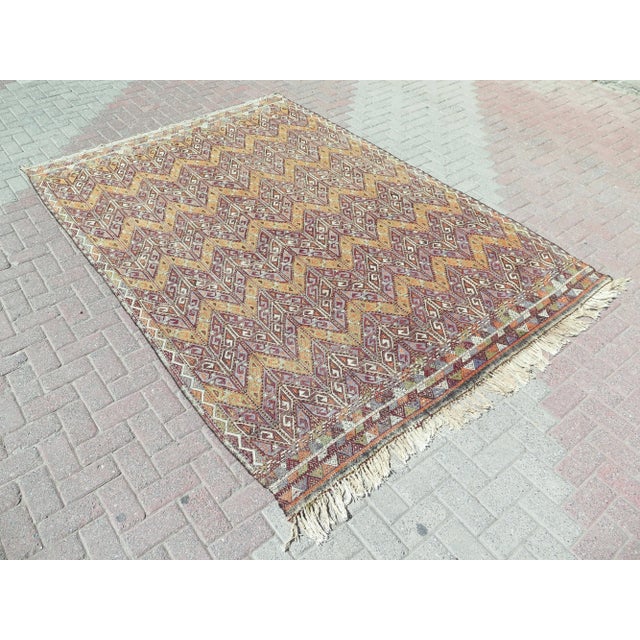 Mid 20th Century Mid 20th Century 50s Vintage Special Herringbone Design Turkish Kilim Area Rug For Sale - Image 5 of 11