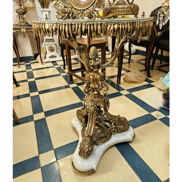 Grand French Baroque Coffee Table With Glass Top, Marble Base & Gilded Sculptural Details For Sale - Image 4 of 4