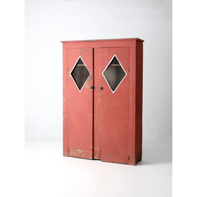 Red Antique Primitive Painted Wood Cabinet For Sale - Image 8 of 11