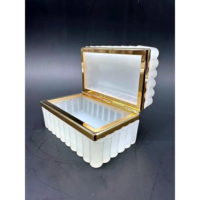 Antique Satin Opaque Glass Box with Bronze Frame, 1890s For Sale - Image 9 of 10