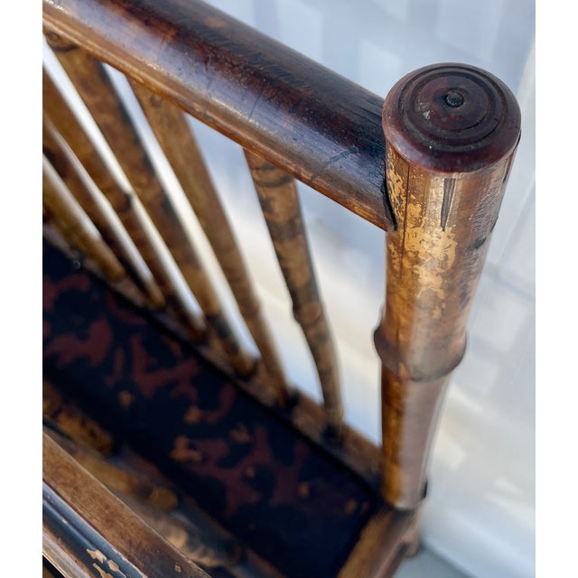 Wood Antique English Chinoiserie Burnt Bamboo Canterbury Magazine Holder For Sale - Image 7 of 10