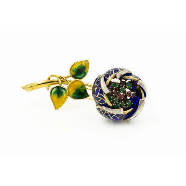 Plique à Jour Enamel Ruby Emerald en Tremblant Flower Gold Brooch Matching Ring - 2 Pieces For Sale - Image 10 of 12