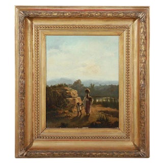 Arabasque Oil Painting Desert Scene with Figures For Sale