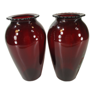 Pair Vintage Red Glass Vases