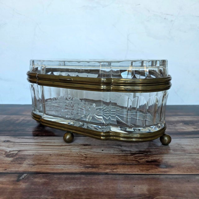 Late 20th Century Late 20th Century Oversized Polish Lead Crystal and Brass Ormolu Jewelry Casket For Sale - Image 5 of 14