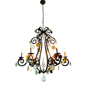 Vintage Chandelier With Colored Glass Drops and Crystal Accents