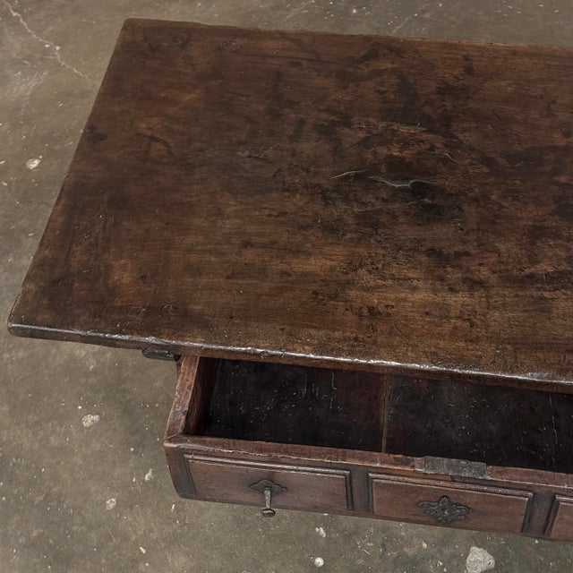Rare 17th Century Rustic Spanish Walnut Coffee Table With Wrought Iron For Sale - Image 14 of 18