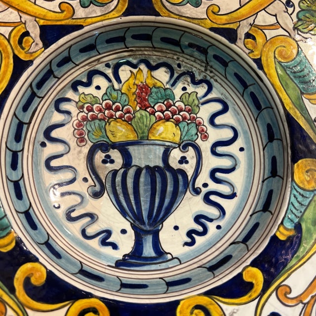 Italian Hand Painted Round Ceramic Wall Plate For Sale - Image 4 of 13