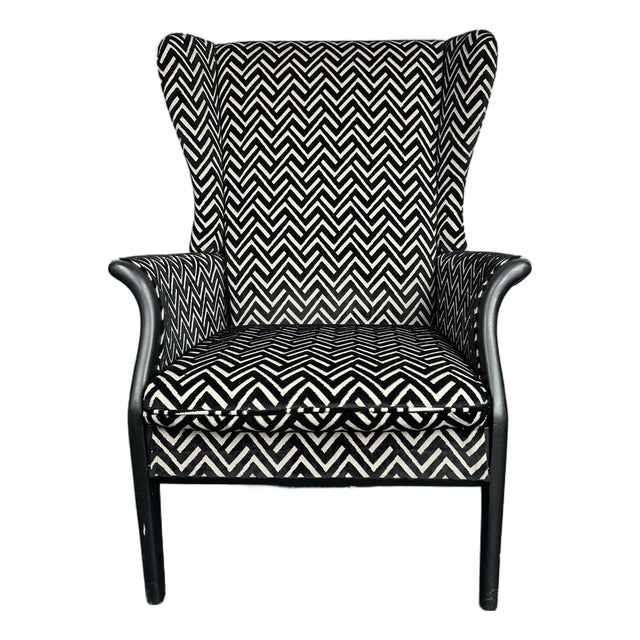 Mid-Century Modern #750 Froxfield Wing Back Chair in Mono Velvet Jacquard by Parker Knoll, 1980s For Sale