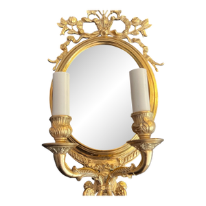 Stunning vintage Baker Knapp and Tubbs gilt brass two-bulb wall sconce // French-style wall light with mirrored back // Floral wall sconce