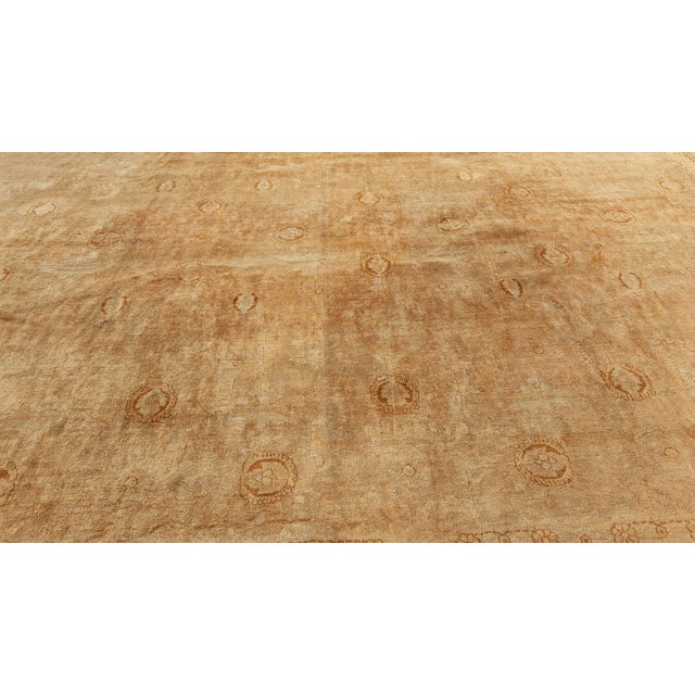 Sand Antique Indian Amritsar Botanic Handmade Wool Rug For Sale - Image 8 of 9