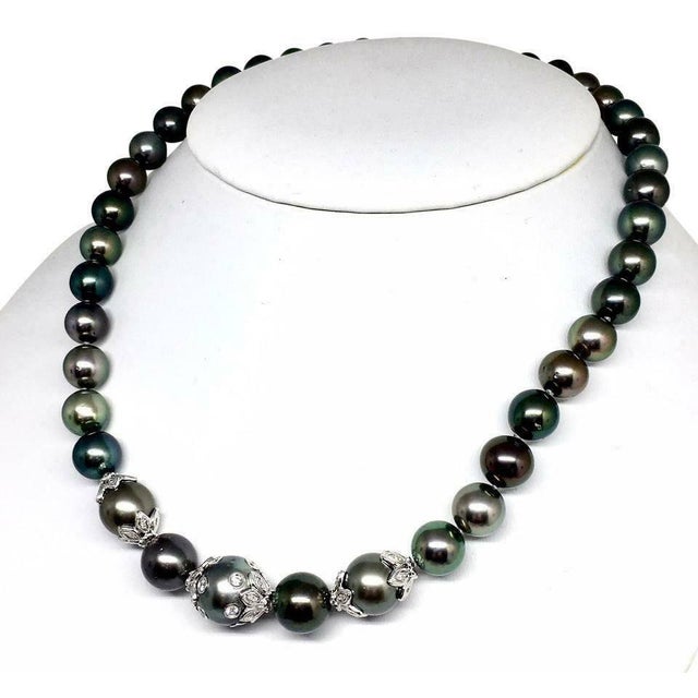 Diamond Tahitian Pearl Necklace 18k Gold 13.25 mm 17" Certified For Sale - Image 10 of 11