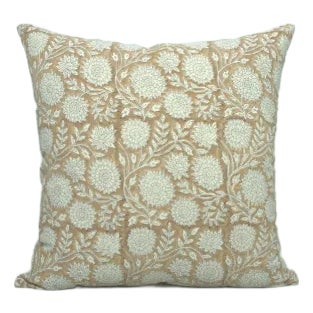 Rajat Floral Design Farmhouse Cushion Cover in Brown Duck Canvas 24x24 Inch For Sale