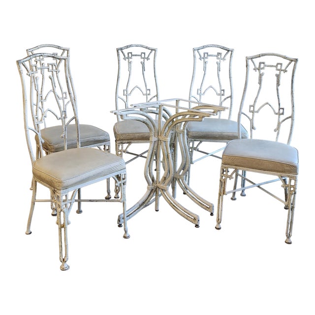 Cast Aluminum Faux Bamboo Kessler Industries Dining Set, Attributed - 7 Piece Set For Sale