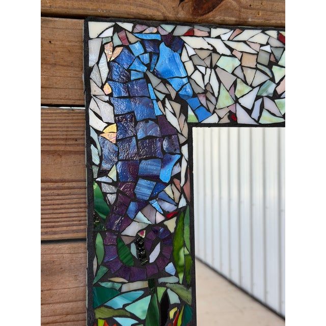 Coastal Vintage Handmade Coastal Mosaic Wall Mirror With Seahorse & Seashell Motif For Sale - Image 3 of 12