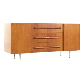 Robsjohn Gibbings for Widdicomb Mid Century Walnut Cane and Brass Credenza For Sale