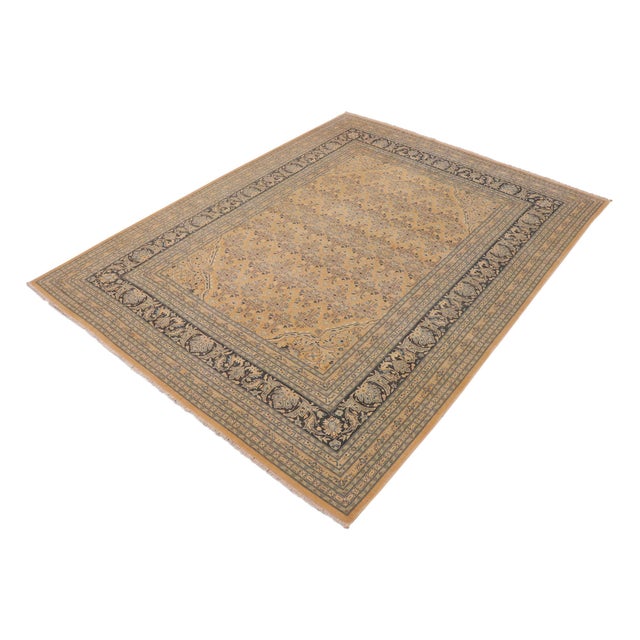Shabby Chic Shabby Chic Nude/Dark Green Wool Rug - 9'2'' X 12'0'' For Sale - Image 3 of 10
