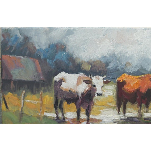 Original oil painting by Sean Wu, The herd of cattle is in the pasture.