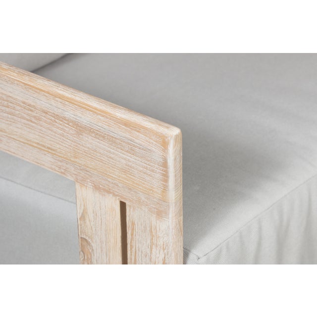 White Paradiso Outdoor Teak Natural Look Swivel Chair - Light Grey Fabric For Sale - Image 8 of 10