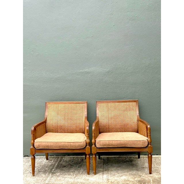 Baker Furniture Company Vintage Baker Cane Panel Lounge Chairs - A Pair For Sale - Image 4 of 12