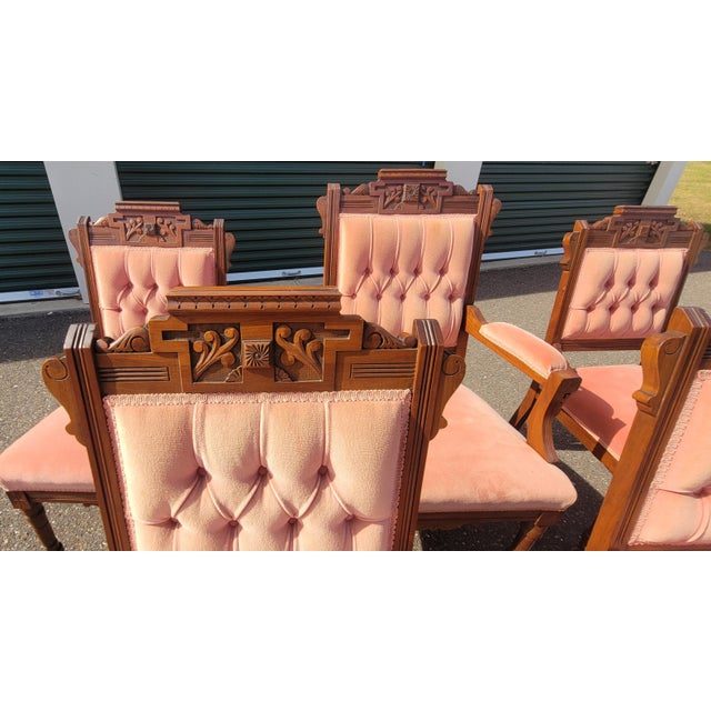 Fine Set 5 Victorian Parlor Chairs in a Blush Tone Upholstery For Sale - Image 10 of 12