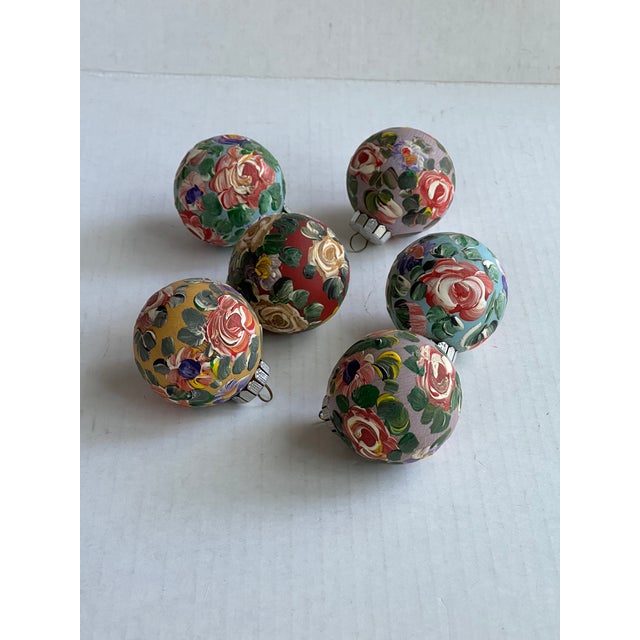 Hand Painted Flower Christmas Ornaments-6 For Sale - Image 4 of 11