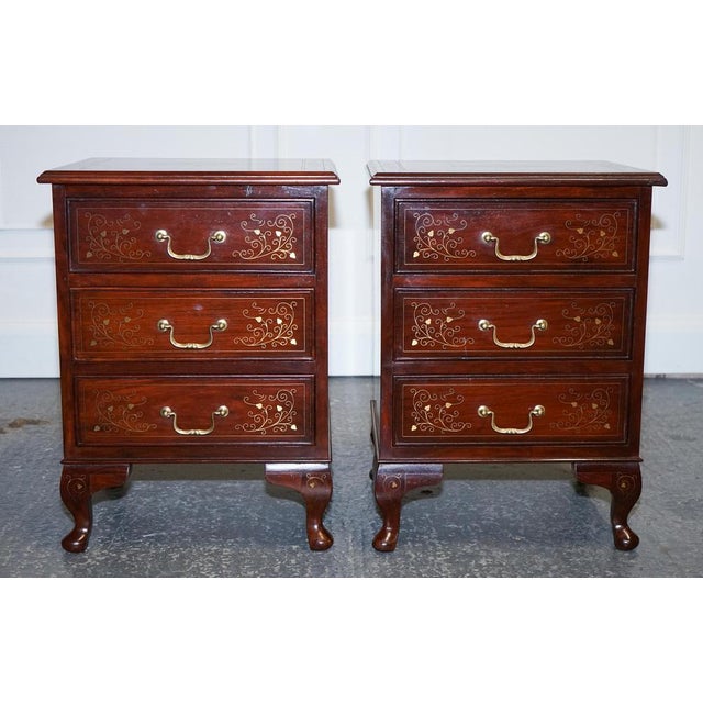 Gold Anglo Indian Nightstands with Brass Inliad For Sale - Image 8 of 16