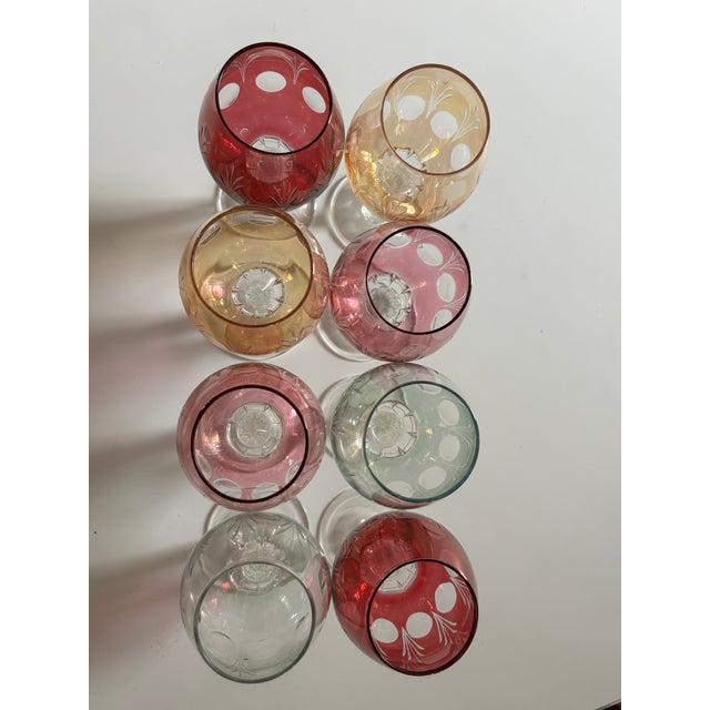 Vintage Colored Crystal Glasses, 1970s, Set of 8 For Sale - Image 10 of 11