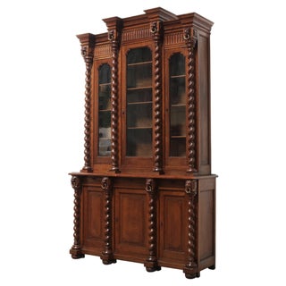 Renaissance French Bookcase Cabinet in Barley Twist Oak 1870s For Sale